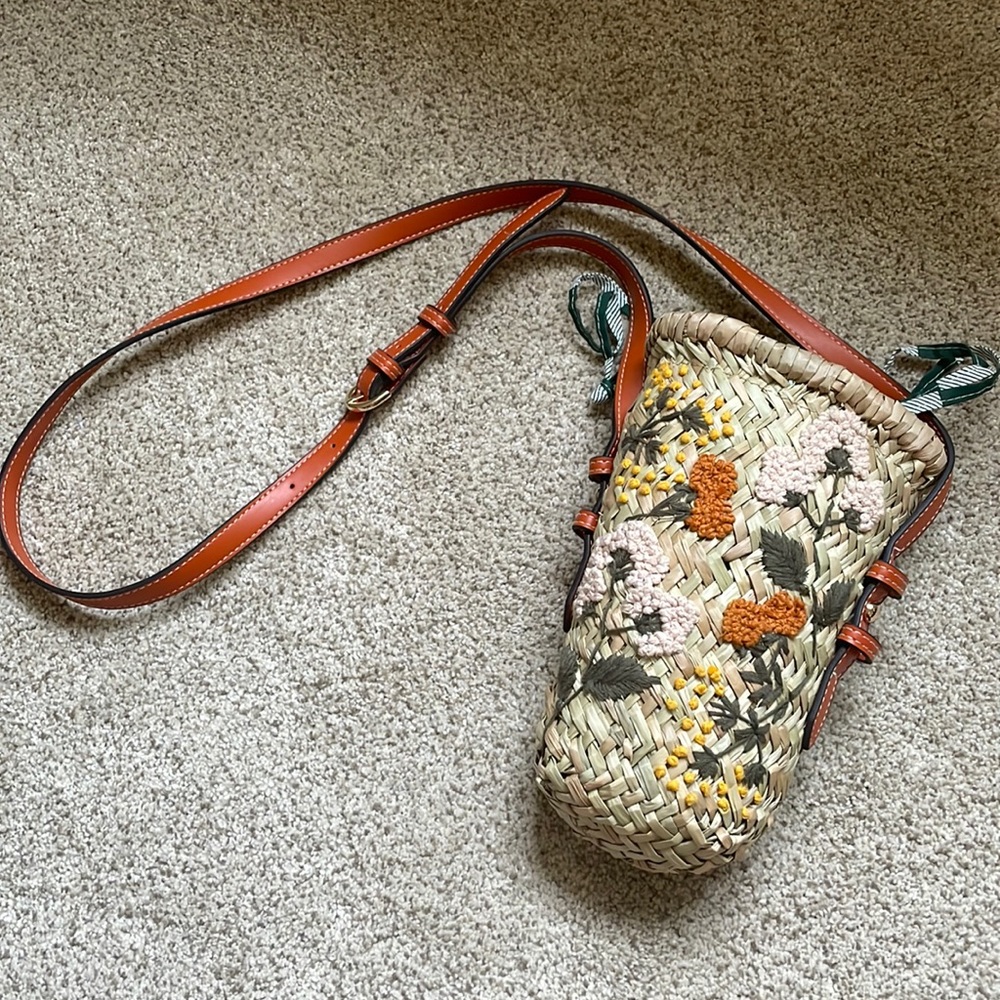 Zara embroidered raffia crossbody bag